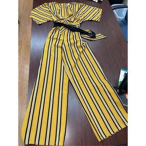 Cato Mustard Yellow Stripe Jumpsuit with Belt